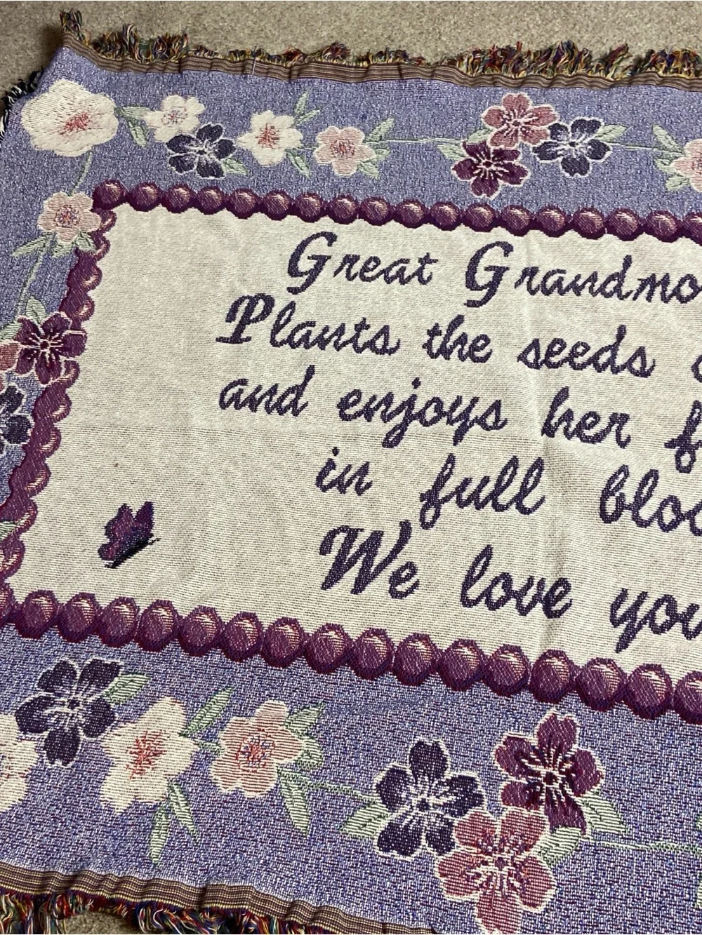 Lavender Butterfly Great Grandmother Throw Blanket 51” x 38” Tapestry